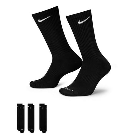 Men's Nike 3-Pack Everyday Plus Dri-FIT Cushion Crew Training Socks Color: Black Size: 12-15