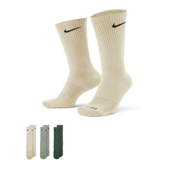 Men's Nike 3-Pack Everyday Plus Dri-FIT Cushion Crew Training Socks Color: Brown Jade Fir Size: 8-12