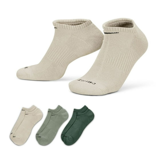 Men's Nike 3-pack Everyday Plus Cushion No-Show Training Socks Color: Brown Jade Fir Size: 8-12