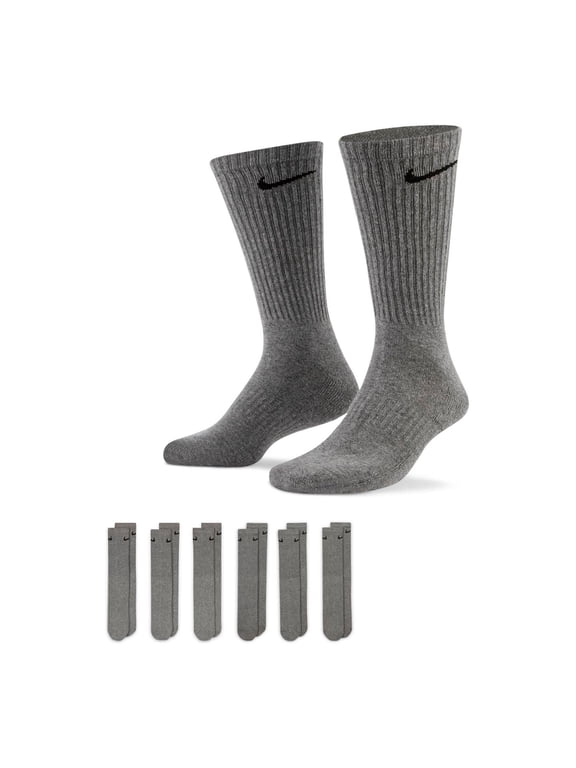 Men's Nike 6-Pack Everyday Cushioned Crew Training Socks Color: Gray Size: 8-12
