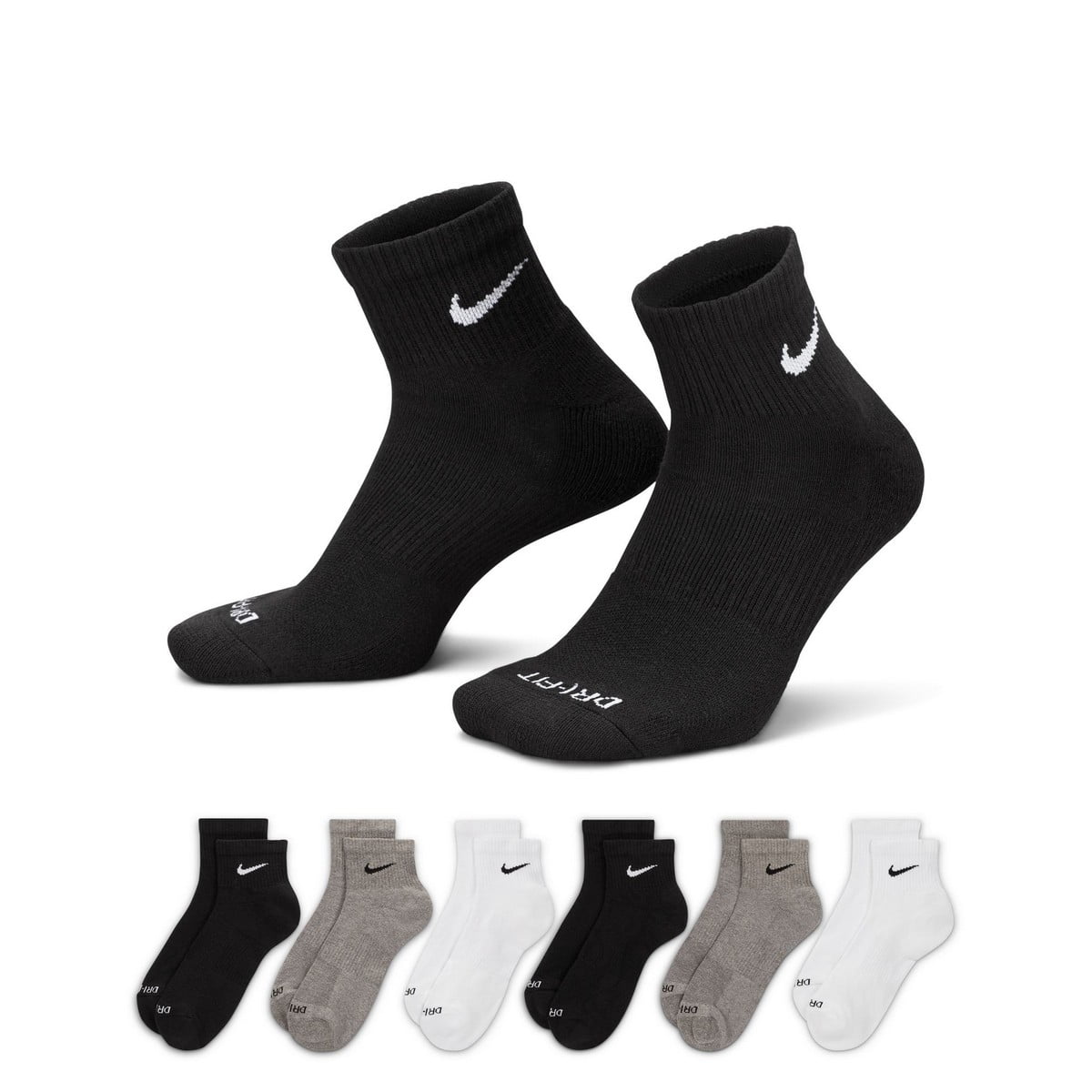Nike Everyday Plus Cushion Ankle Socks, 6 Pack – Color: Gray Multi / Size: Large, Men 8-12, Women 10-13