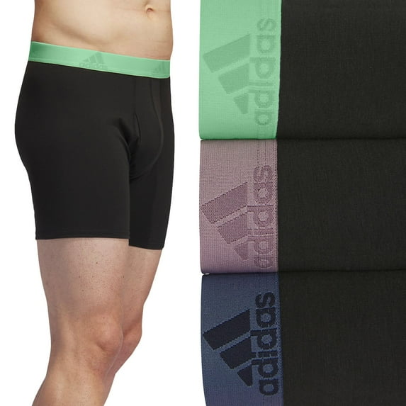 Men's adidas 3-pack Cotton Stretch Boxer Briefs Color: Black Semi Green Fig Size: L