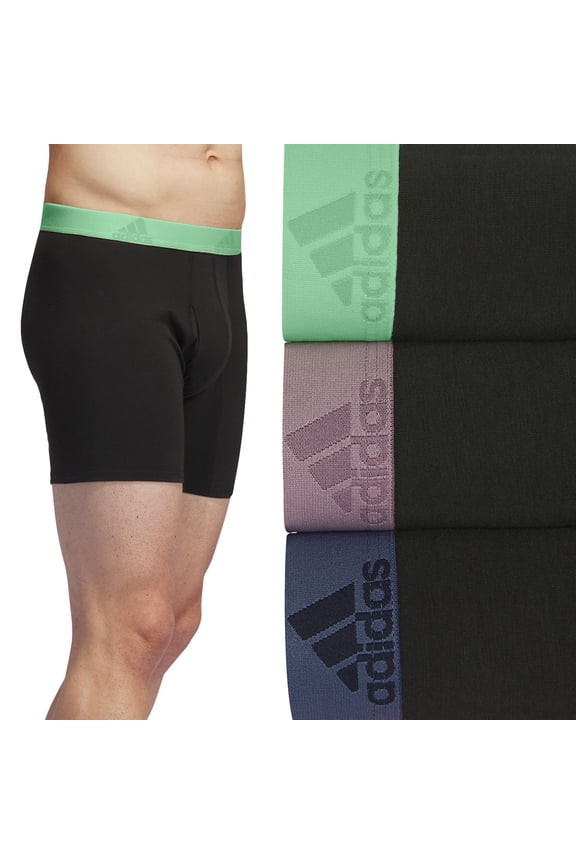 Men's adidas 3-pack Cotton Stretch Boxer Briefs Color: Black Semi Green Fig Size: S