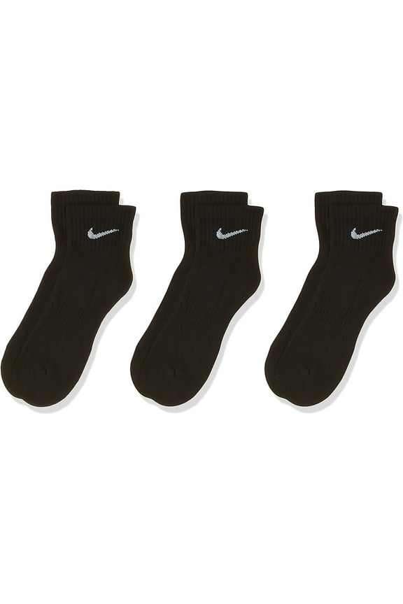 Men's Athletic Everyday Plus Training Black Cushioned Dri-Fit Ankle Socks 3 Pack Medium M
