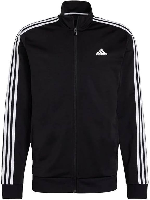 Mens Big Essentials Warm-Up 3-Stripes Track Top Jacket (Black/White, Large/Tall)