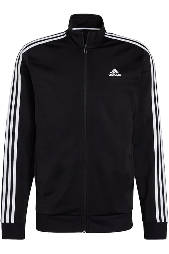 Mens Big Essentials Warm-Up 3-Stripes Track Top Jacket (Black/White, Large/Tall)
