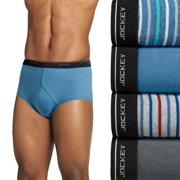 Men's Jockey® 4-pack Classic Knit Full-Rise Briefs Color: Chambray Stripe Blue Size: 36
