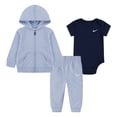 thumbnail image 1 of Baby Nike Bodysuit Full-zip Hoodie And Sweatpants 3-Piece Set Color: Cobalt Blue Hthr Navy Size: 9 MONTHS, 1 of 4