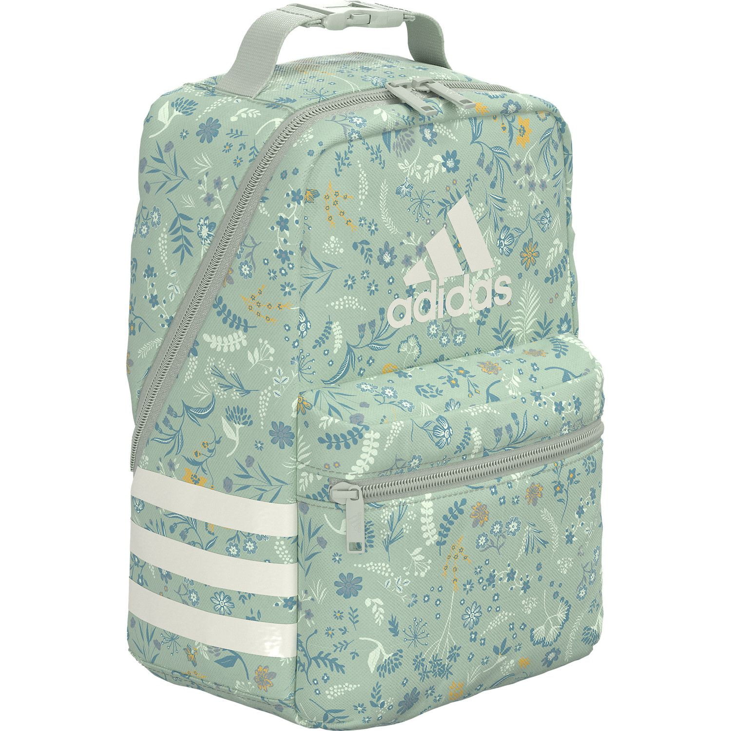 adidas Santiago 3 Lunch Bag, Floral Green Print, Insulated, Compact Zip Lunch Tote