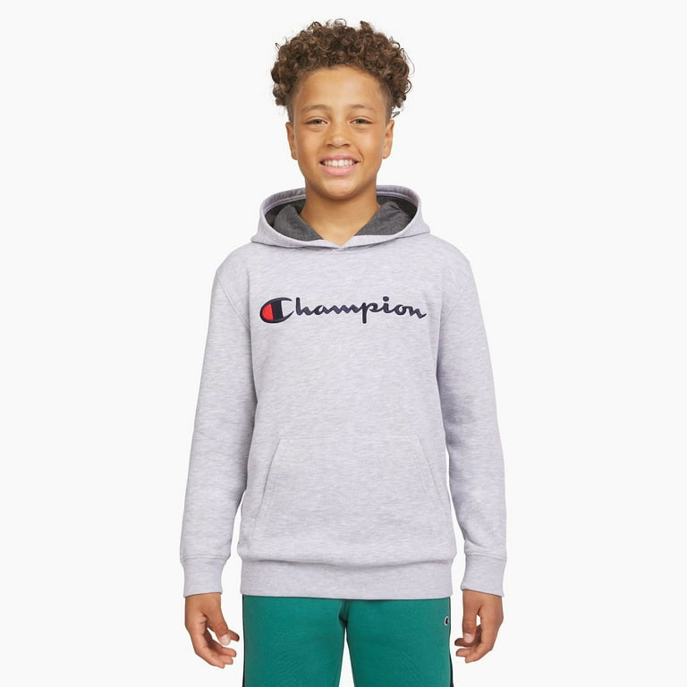 Boys 8 20 Champion Signature Fleece Logo Pullover Hoodie Color Gray Heather Size SMALL