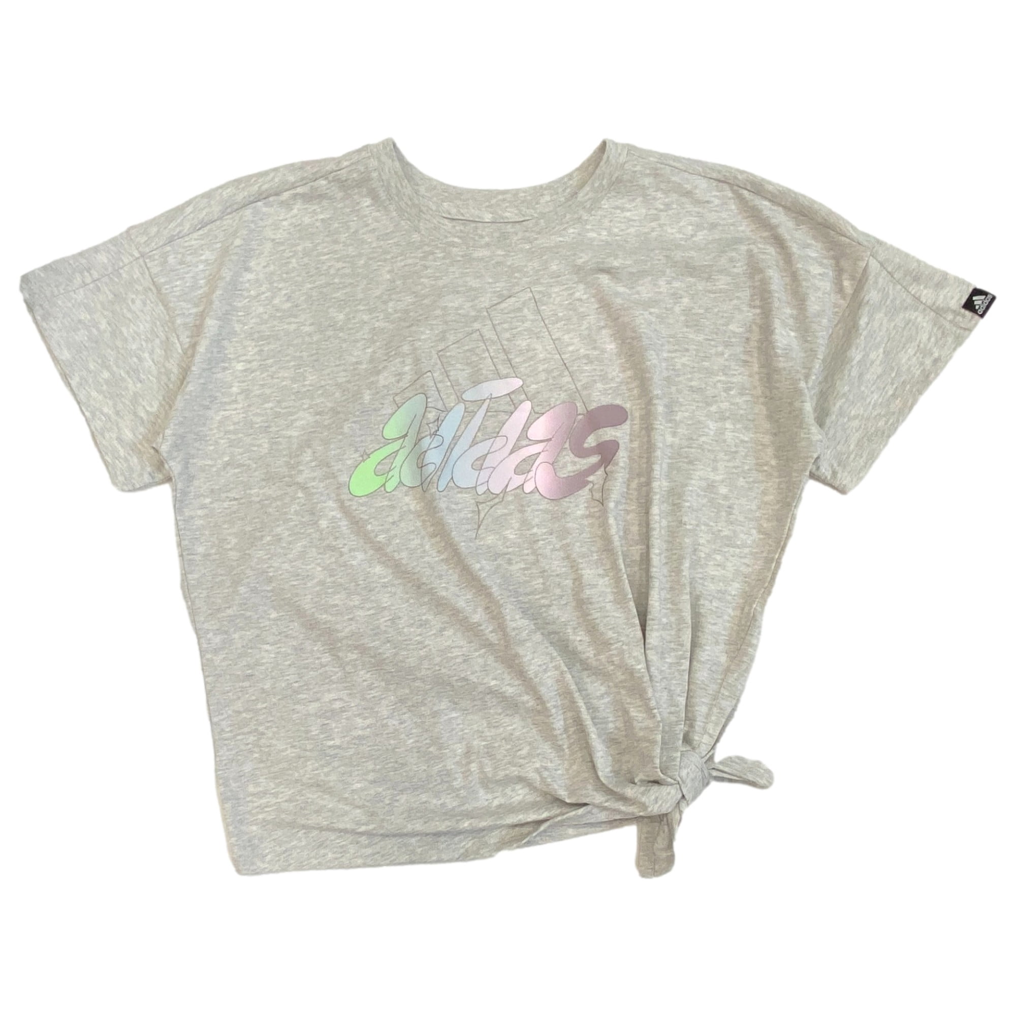 Adidas Girls Gray Front Knot Athletic T-Shirt Work Out Tee Shirt XL 16