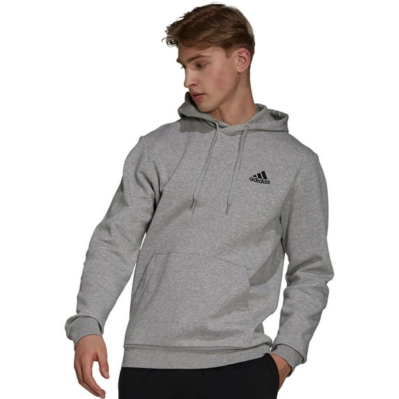 Men's adidas Feel Cozy Pullover Fleece Hoodie Color: Medium Gray Black Size: S