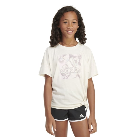 Adidas Girls Beige Front Knot Athletic T-Shirt Work Out Tee Shirt XL 16
