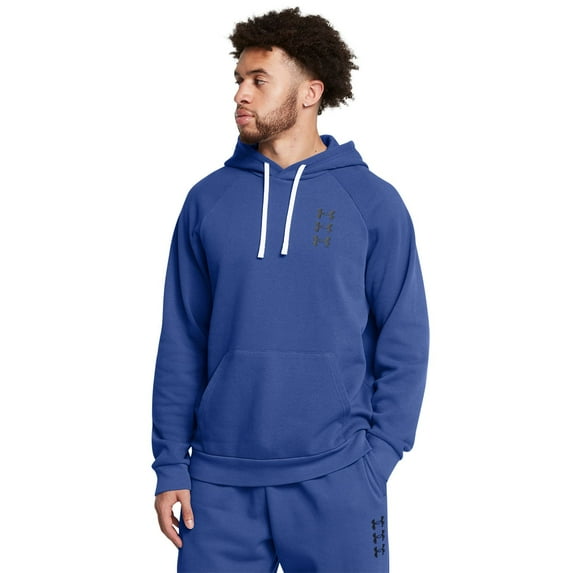 Men's Under Armour Rival Fleece Textured Tri-Logo Hoodie Color: Tech Blue Size: L