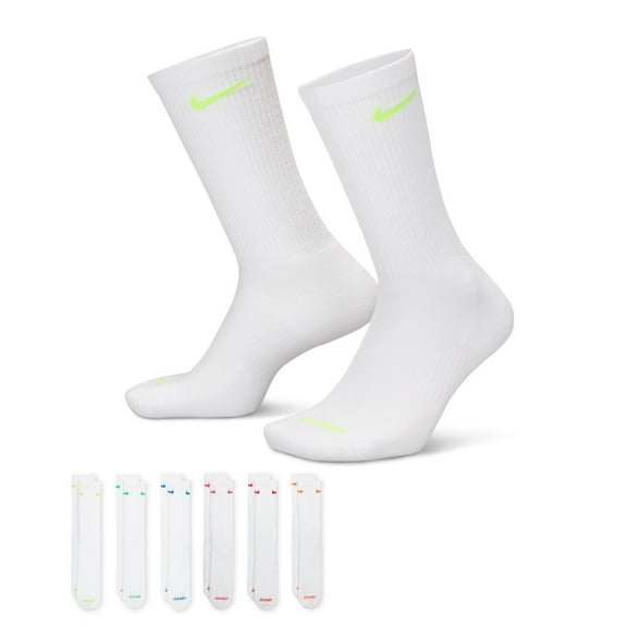Men's Nike 6-pack Everyday Plus Cushion Crew Training Socks Color: White Multi Size: 8-12