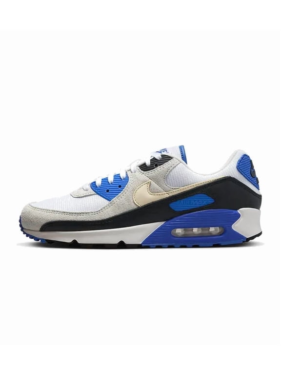Air Max 90 Premium White Khaki Racer Blue Men's Shoes Sneakers HF3449-100 Men's U.S. Shoe Size 10