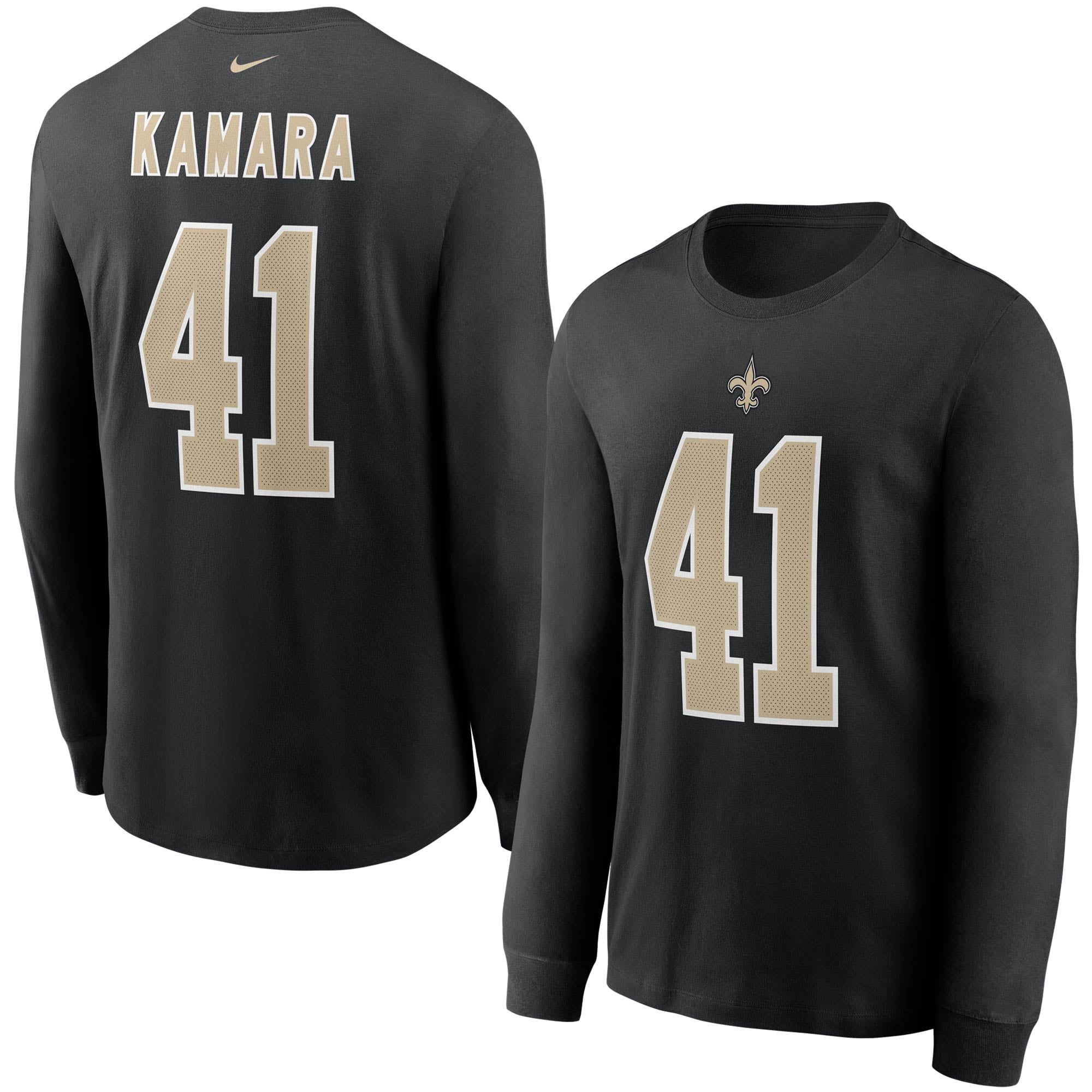 Men's Nike Alvin Kamara Black New Orleans Saints Player Name & Number Long  Sleeve T-Shirt 