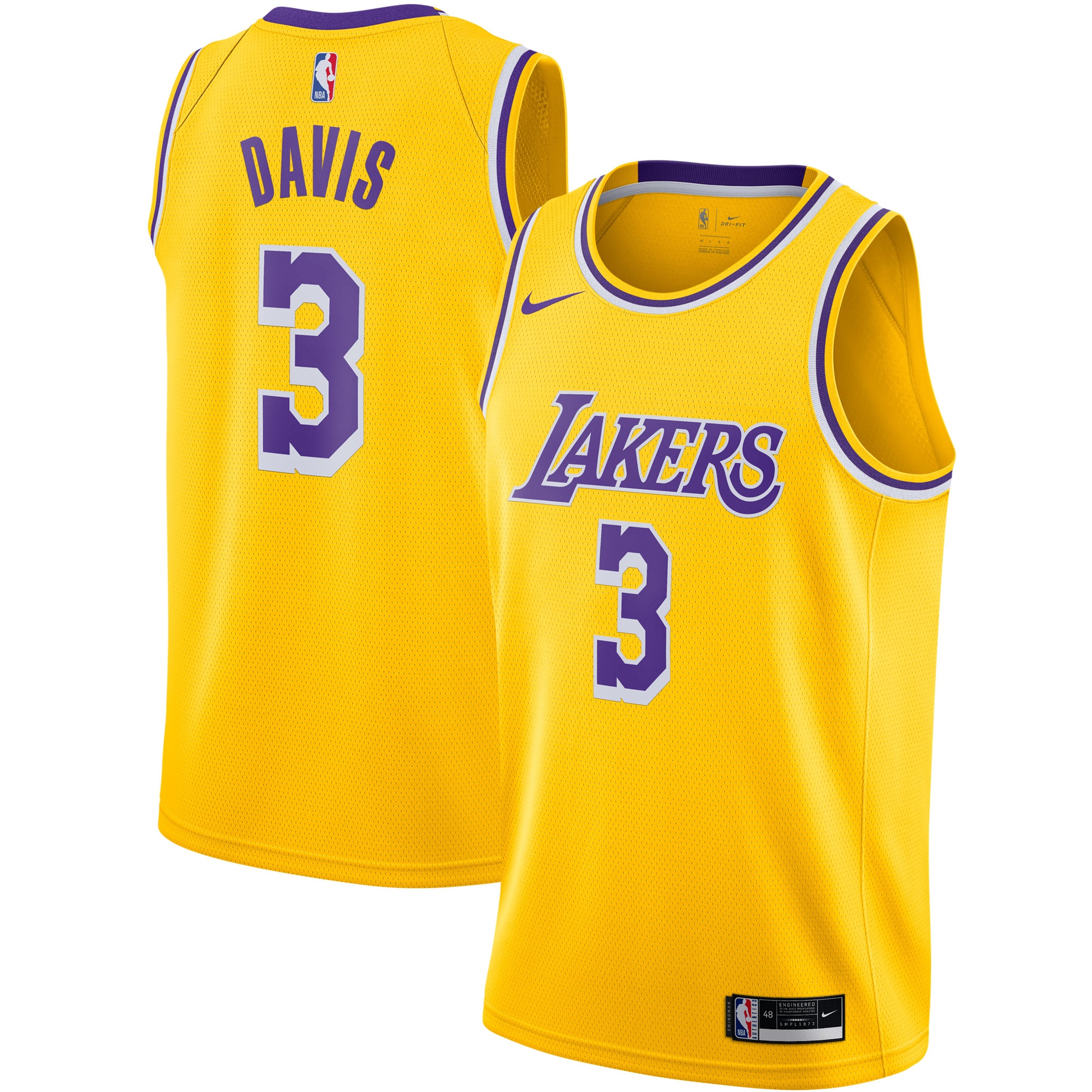 Men's Nike Anthony Davis Gold Los Angeles Lakers Swingman Jersey - Icon Edition - image 1 of 3