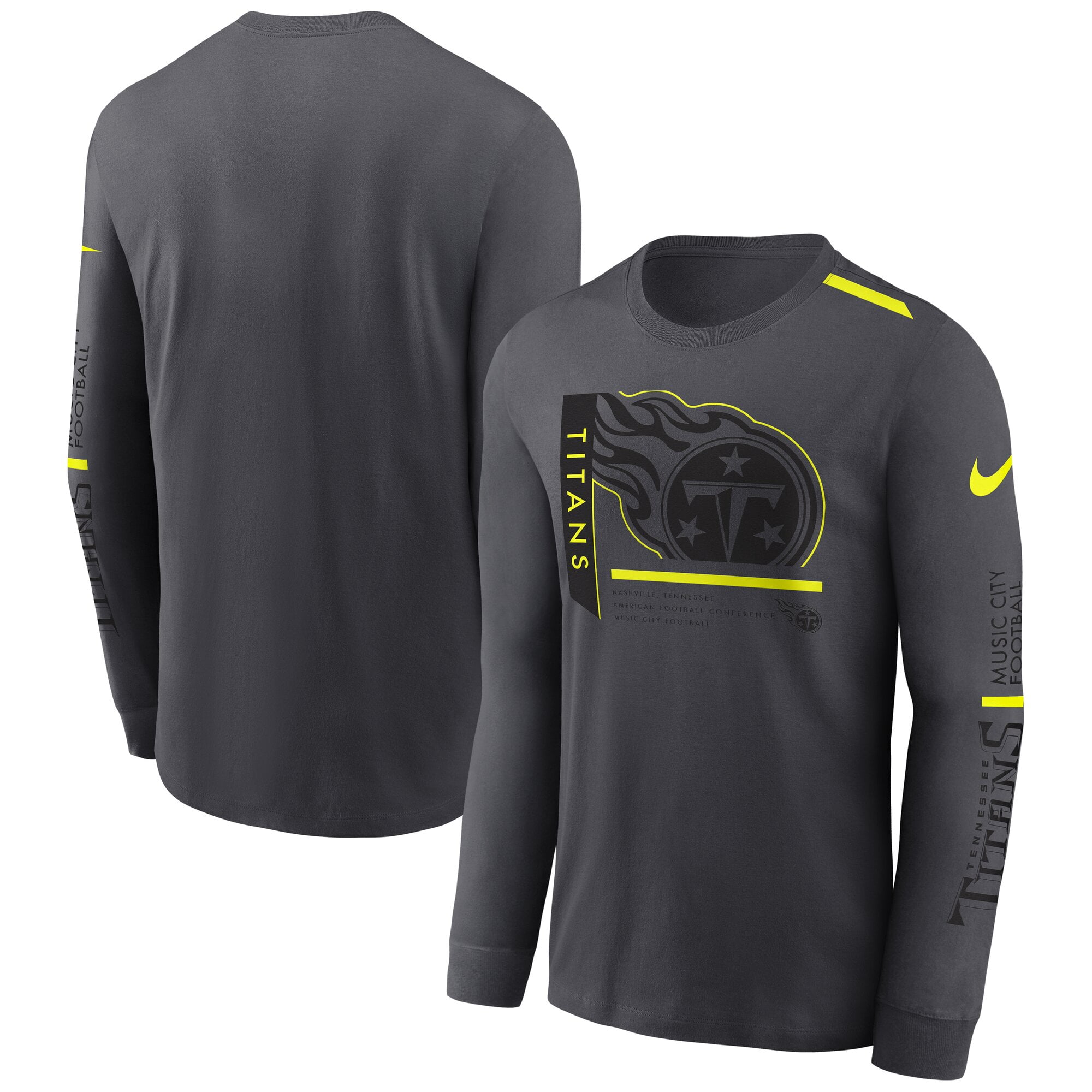 Men's Nike Anthracite Tennessee Titans Volt-Performance Long Sleeve T-Shirt