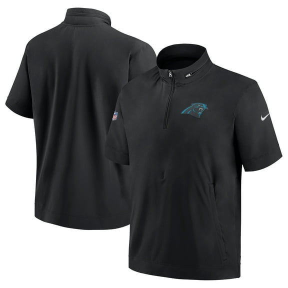Men's Nike  Black Carolina Panthers Sideline Coach Short Sleeve Hoodie Quarter-Zip Jacket