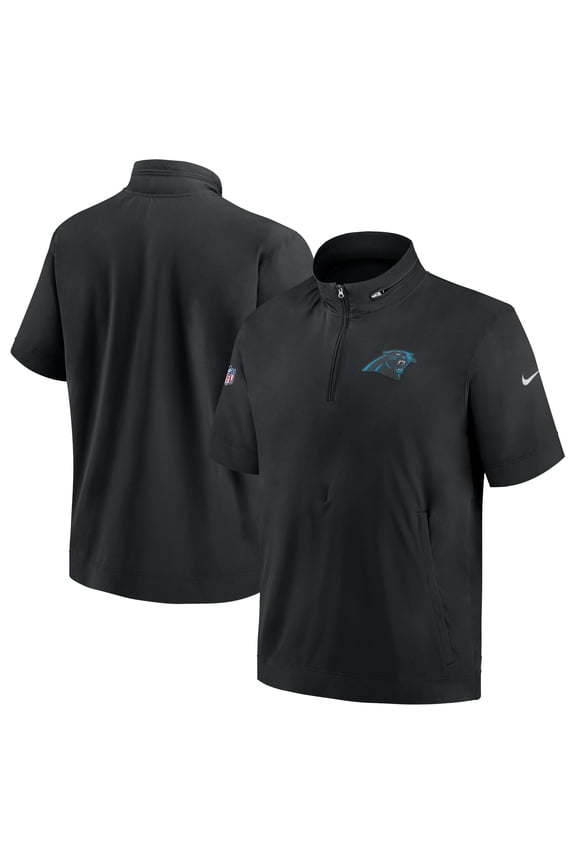 Men's Nike  Black Carolina Panthers Sideline Coach Short Sleeve Hoodie Quarter-Zip Jacket