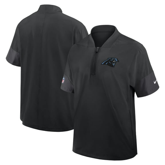 Men's Nike Black Carolina Panthers Sideline Short Sleeve Quarter-Zip Dri-FIT Coach Jacket