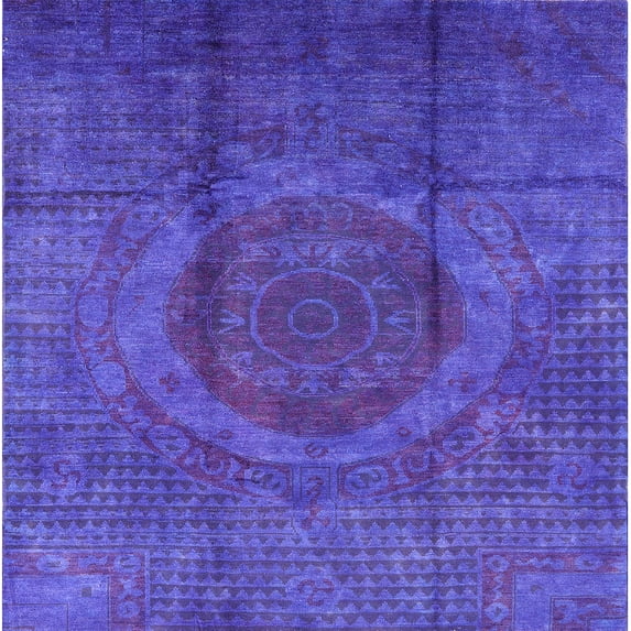Ahgly Company Machine Washable Indoor Square Industrial Modern Blue Lotus Blue Area Rugs, 8' Square