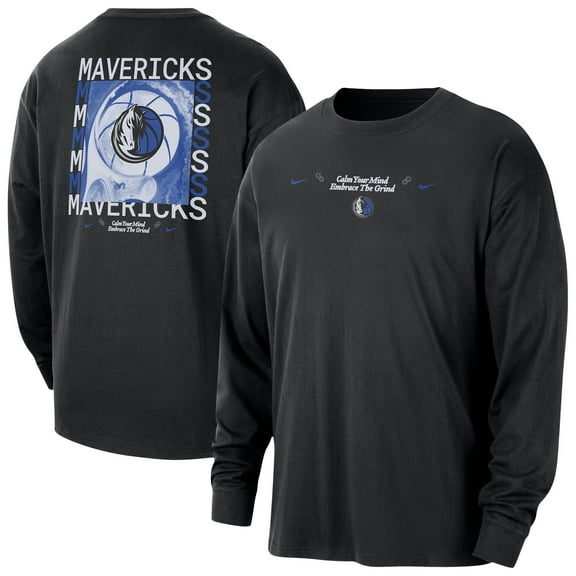 Men's-Nike Black Dallas Mavericks Courtside Oversized Long Sleeve T-Shirt