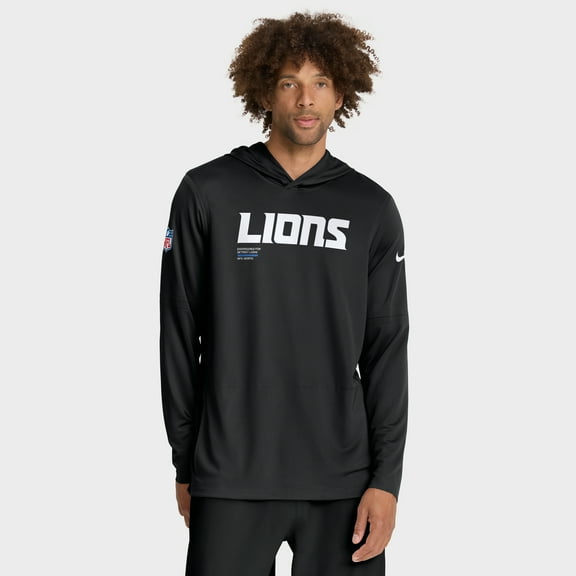 Men's Nike Black Detroit Lions Big & Tall Sideline Dri-FIT Long Sleeve Hoodie T-Shirt