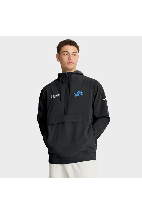 Men's Nike Black Detroit Lions Sideline Alt Pack Anorak Half-Zip Hoodie Jacket