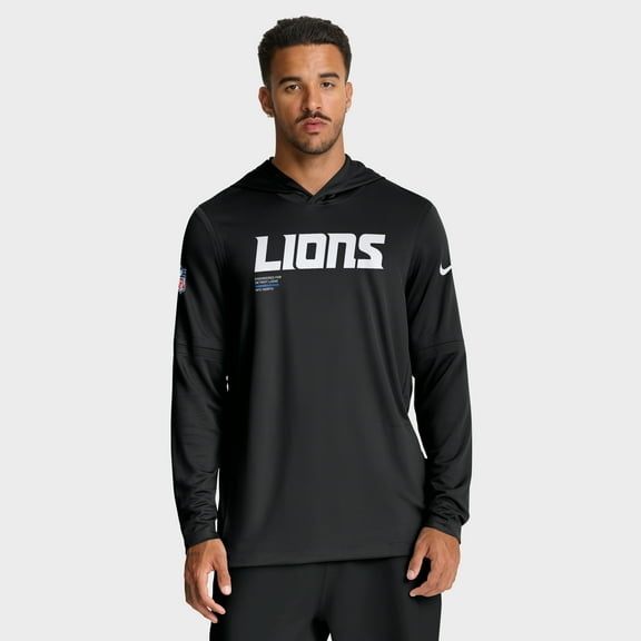 Men's Nike Black Detroit Lions Sideline Pure Fury Dri-FIT Long Sleeve Hoodie T-Shirt