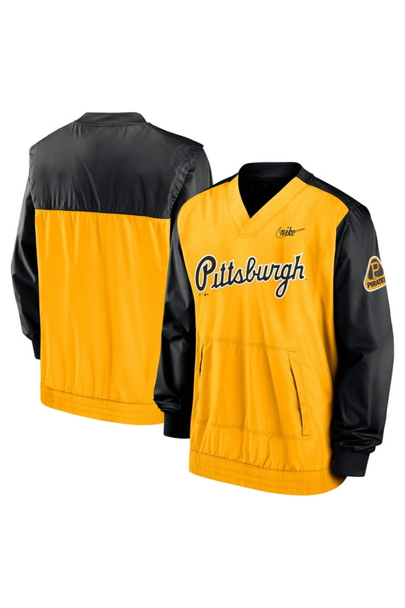 Men's Nike Black/Gold Pittsburgh Pirates Cooperstown Collection V-Neck Pullover Windbreaker