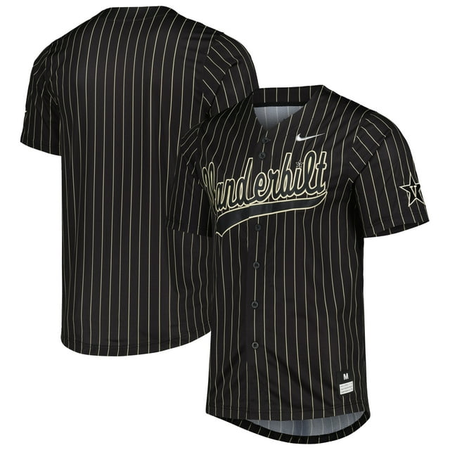 Men's Nike Black/Gold Vanderbilt Commodores Pinstripe Replica Full-Button Baseball Jersey