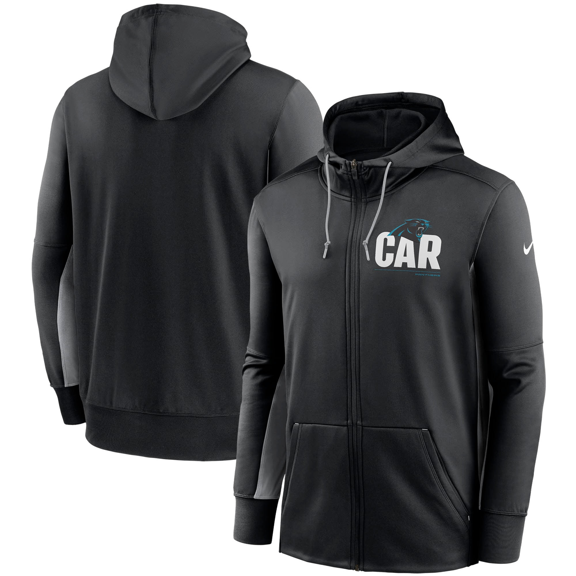 Men s Nike Black Gray Carolina Panthers Mascot Performance Full Zip Hoodie Walmart
