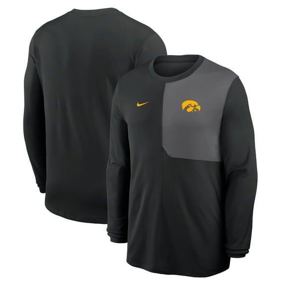 Men's Nike Black Iowa Hawkeyes 2025 Sideline Coach UV Dri-FIT Long Sleeve Shirt