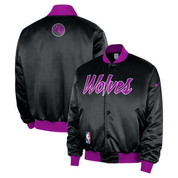 Men's Nike Black Minnesota Timberwolves 2025/26 City Edition Remix Courtside Full-Snap Bomber Jacket