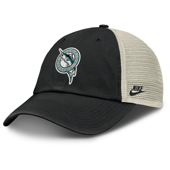 Men's Nike Black/Natural Florida Marlins Cooperstown Collection Club Trucker Adjustable Hat