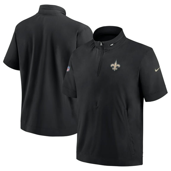 Men's Nike Black New Orleans Saints Sideline Coach Short Sleeve Hoodie Quarter-Zip Jacket
