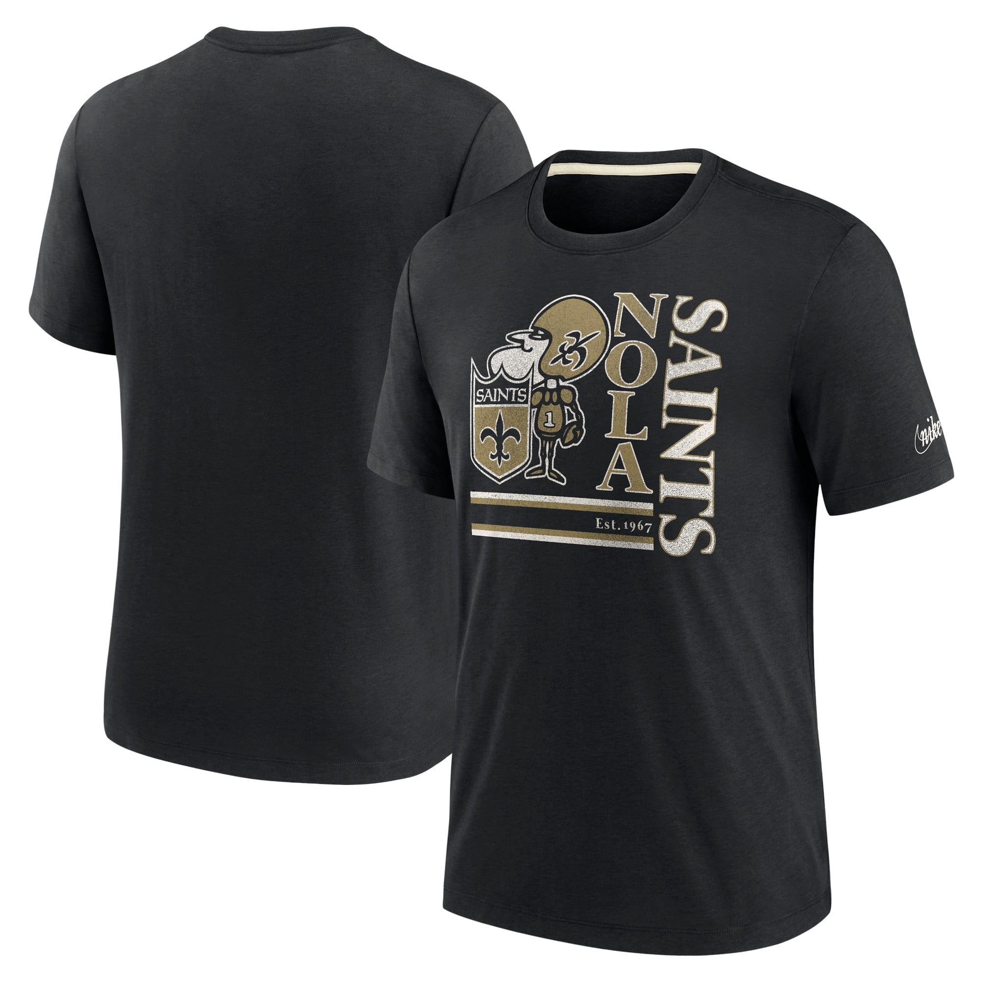 Men s Nike Black New Orleans Saints Wordmark Logo Tri Blend T Shirt Walmart