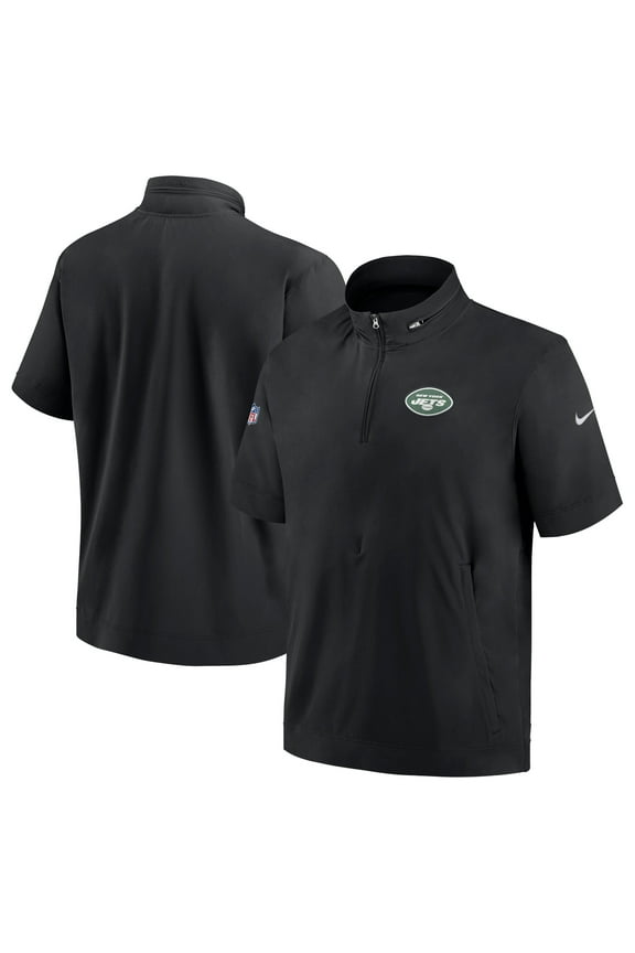 Men's Nike Black New York Jets Sideline Coach Short Sleeve Hoodie Quarter-Zip Jacket