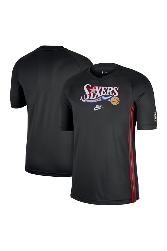 Men's Nike Black Philadelphia 76ers Classic Edition Hardwood Classics Authentic Game Shooting T-Shirt