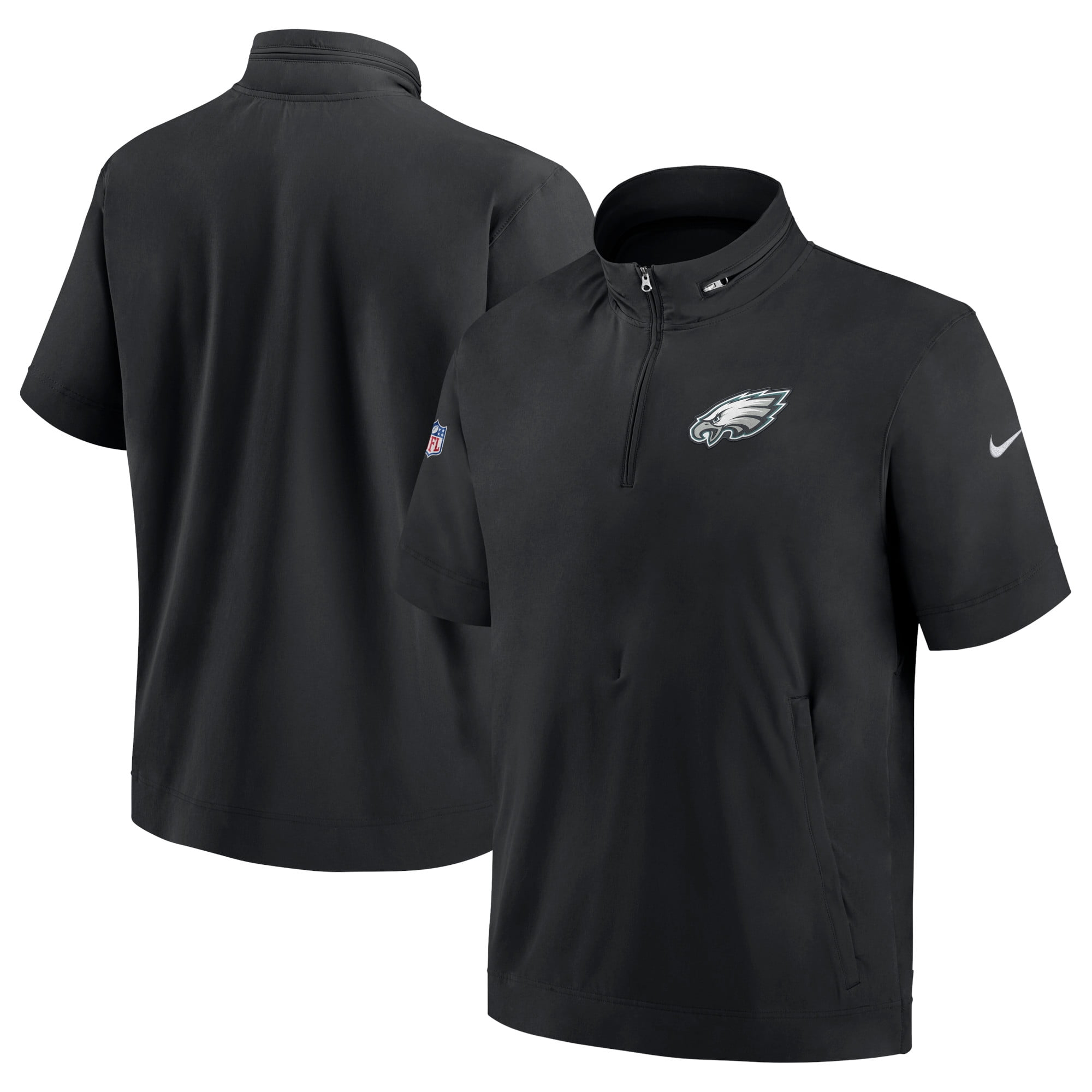 Men's Nike Black Philadelphia Eagles Sideline Coach Short Sleeve Hoodie  Quarter-Zip Jacket 