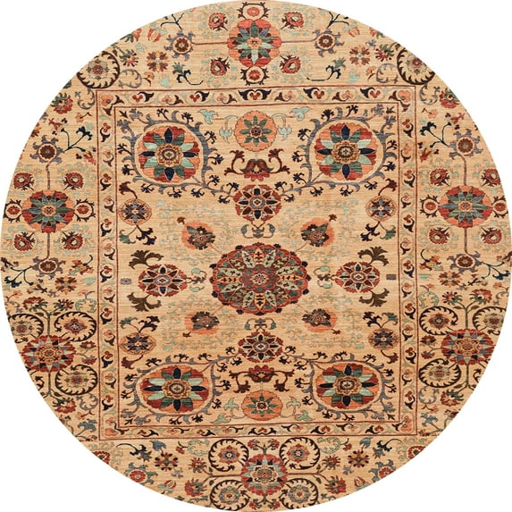 Ahgly Company Machine Washable Indoor Round Abstract Red Fox Red Area Rugs, 7' Round