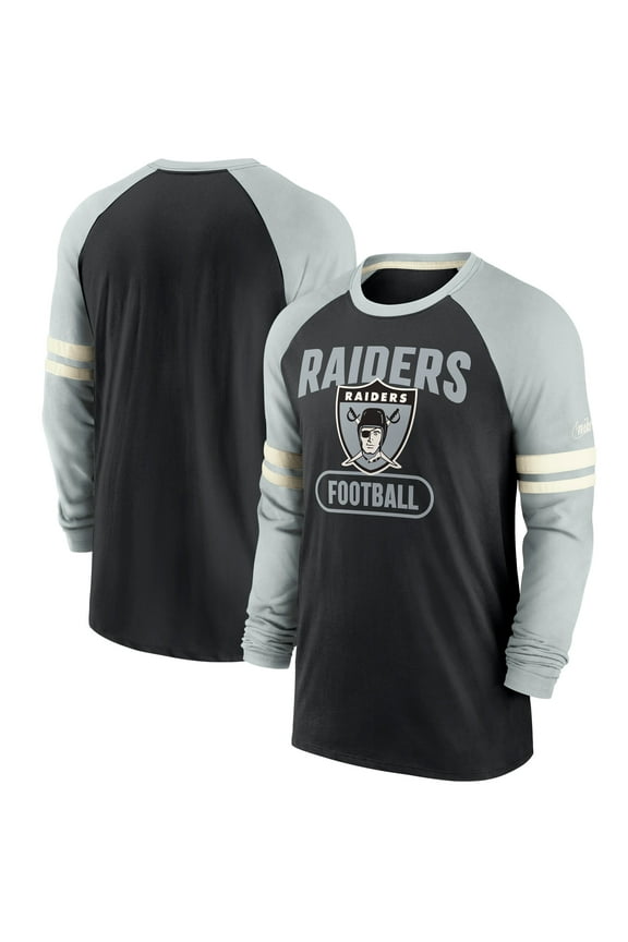 Men's Nike Black/Silver Las Vegas Raiders Throwback Raglan Long Sleeve T-Shirt