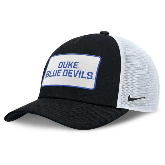 Men's Nike Black/White Duke Blue Devils 2025 On-Field Rise Patch Trucker Adjustable Hat