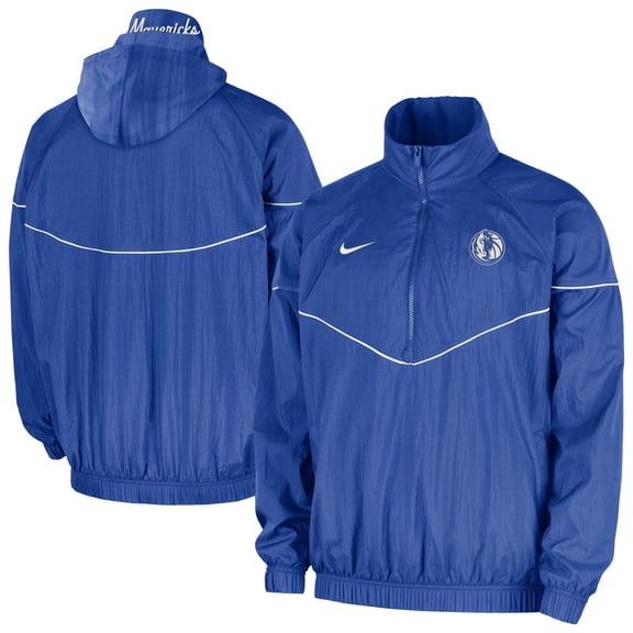 Men's Nike Blue Dallas Mavericks Courtside Windrunner Woven Half-Zip Hooded Jacket