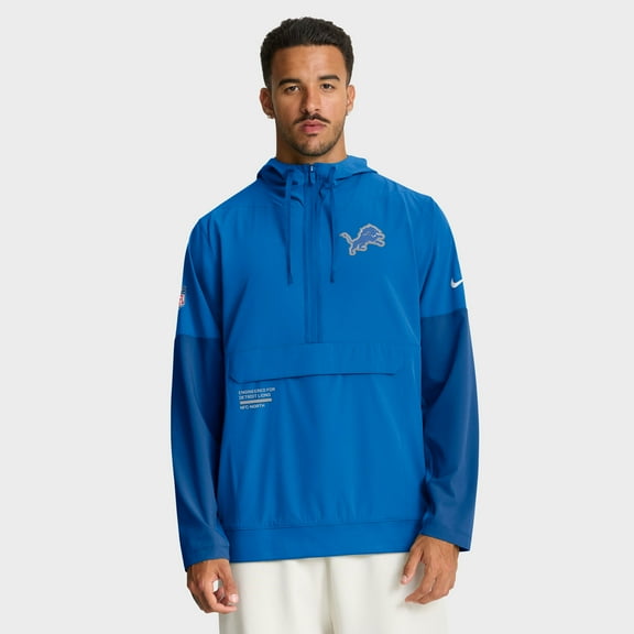 Men's Nike Blue Detroit Lions Sideline Anorak Half-Zip Hoodie Jacket