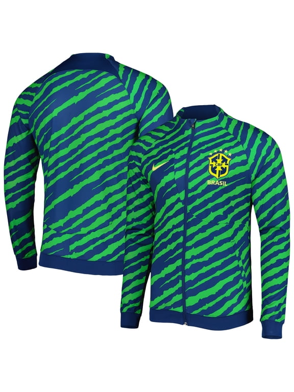 Men's Nike Blue/Green Brazil National Team 2022 Academy Pro Anthem Performance Raglan Full-Zip Jacket