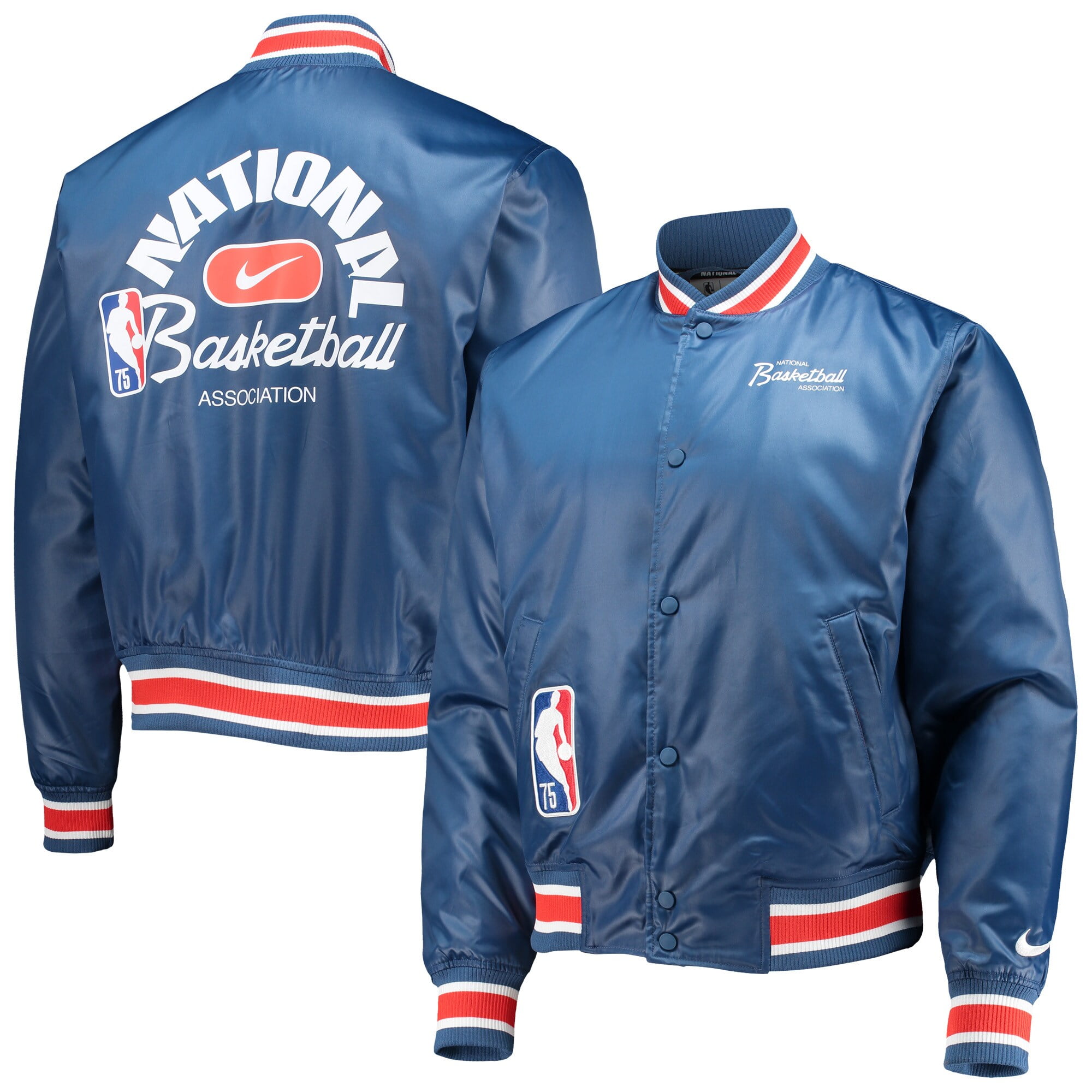 Men s Nike Blue NBA 75th Anniversary Courtside Satin Full Snap Jacket Walmart