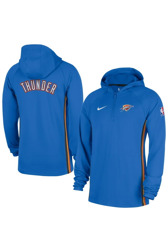 Men's Nike  Blue Oklahoma City Thunder Authentic On Court Zone Quarter-Zip Dri-FIT Hoodie Jacket